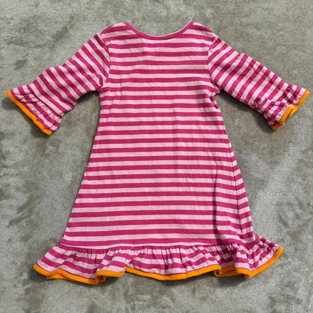 Classic Whimsy Girls Pink Striped Pumpkin Applique Ruffle Fall Dress 3T - Picture 2 of 7